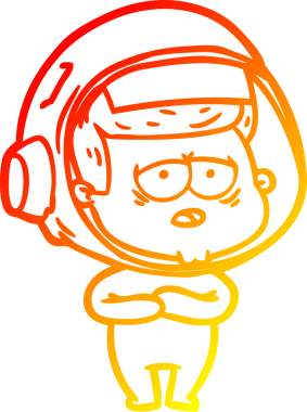 Bir insan tarafından çizilmiş, karikatür, yorgun astronot çizimi.