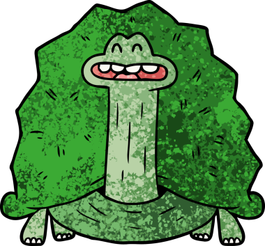 Bir insan tarafından çizilmiş komik karikatür kaplumbağası.