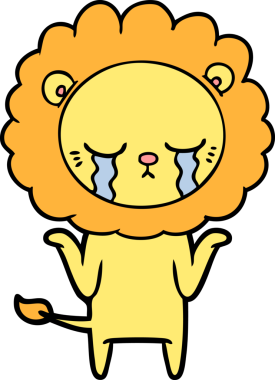 Bir insan tarafından çizilmiş ağlayan çizgi film aslanı.