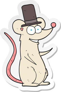 Bir insan tarafından çizilmiş silindir şapkalı bir farenin çıkartması.