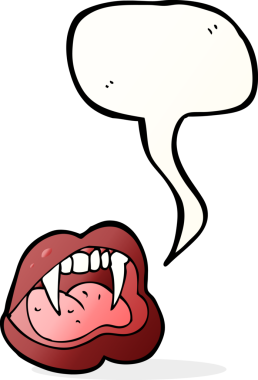 Bir insan tarafından çizilmiş konuşma balonlu vampir dudakları.