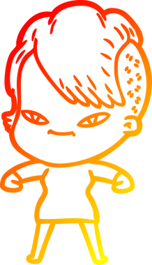 Hipster saç kesimi bir insan tarafından çizilmiş güzel bir çizgi film kızı çizimi.