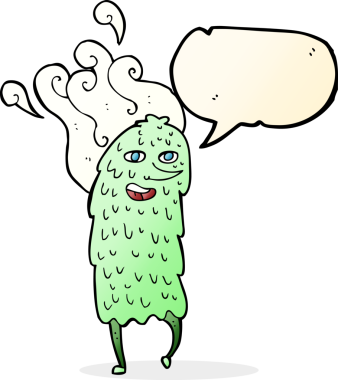 Bir insan tarafından çizilmiş konuşma balonlu çizgi film canavarı.