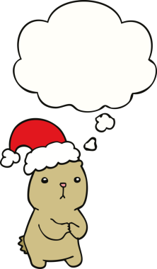 Bir insan tarafından çizilmiş düşünce baloncuğuyla endişelenen çizgi film Noel Ayısı