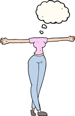 Serbest çizim düşünce balonu karikatür kadın vücudu geniş kolları olan bir insan tarafından çizilmiş