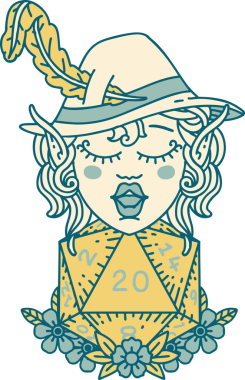 Retro Dövme Tarzı Elf karakteri Bir insan tarafından çizilmiş doğal yirmi zar ile