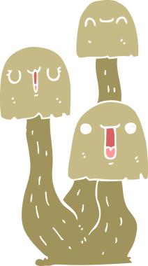 Bir insan tarafından çizilmiş düz renkli çizgi film mantarı