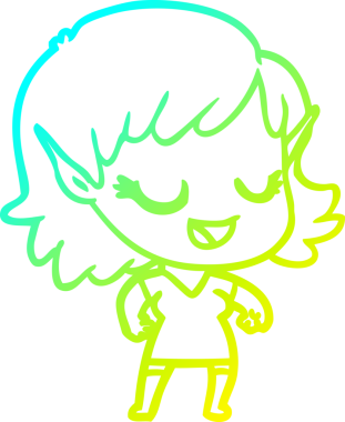 Bir insan tarafından çizilmiş mutlu bir elf kızı çizimi.