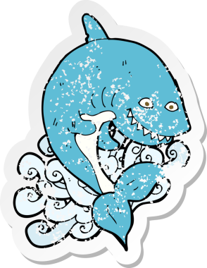 Bir insan tarafından çizilmiş bir karikatür köpekbalığının gerilemiş etiketi.