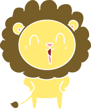 Gülen aslan düz renkli çizgi film bir insan tarafından çizildi.