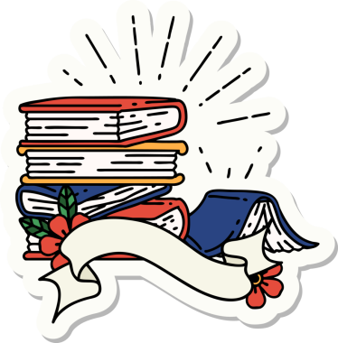 Bir insan tarafından çizilmiş dövme stili kitap yığını