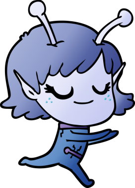 Bir insan tarafından çizilen gülümseyen uzaylı kız çizgi filmi