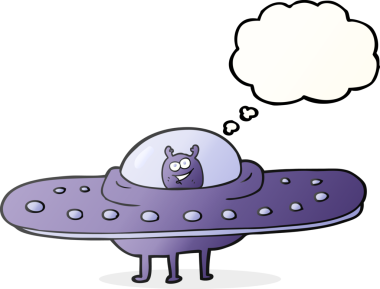 Bir insan tarafından çizilmiş serbest çizim balon karikatür uçan daire.