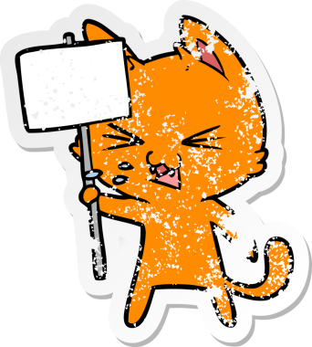 Bir insan tarafından çizilen karikatür kedisinin sıkıntılı çıkartması.