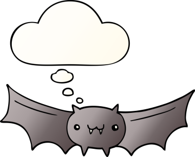 Düşünce baloncuğu olan çizgi vampir yarasa bir insan tarafından çizilmiş.