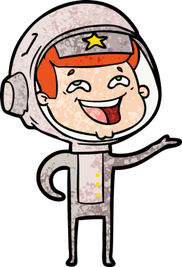 Bir insan tarafından çizilmiş gülen astronot çizgi filmi.