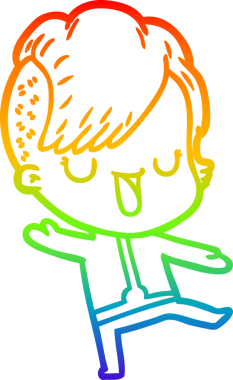 Gökkuşağı gradyan çizimi. Hipster saç kesimi bir insan tarafından çizilmiş şirin bir çizgi film kızı.