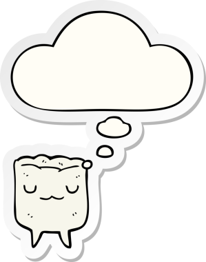 Düşünce baloncuklu çizgi film dişleri insan tarafından çizilmiş bir çıkartma gibi.