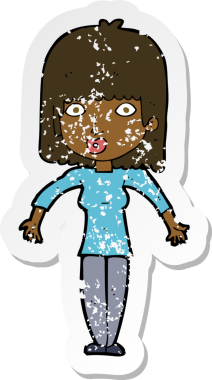 Bir insanın omuz silktiği karikatür kadın etiketi.