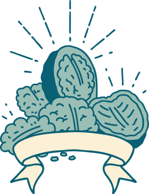 Dövme tarzı ceviz ve bir insan tarafından çizilmiş kabuklu parşömen.