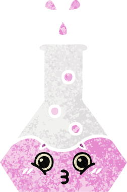 Bir insan tarafından çizilmiş bir deney şişesinin retro çizim tarzı karikatürü.