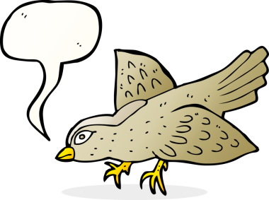 Bir insan tarafından çizilmiş konuşma balonlu çizgi film kuşu.