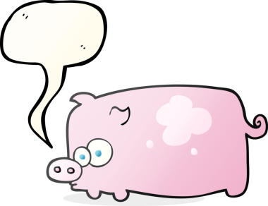 Bir insan tarafından çizilmiş serbest konuşma balonu çizgi film domuzu.