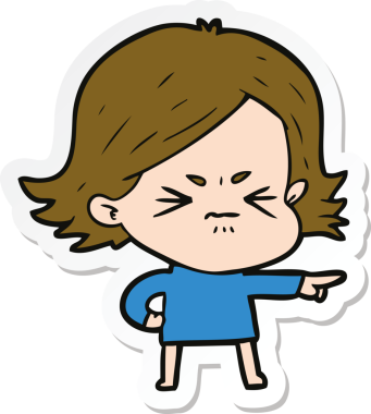 Bir insan tarafından çizilmiş kızgın bir kızın çıkartması.