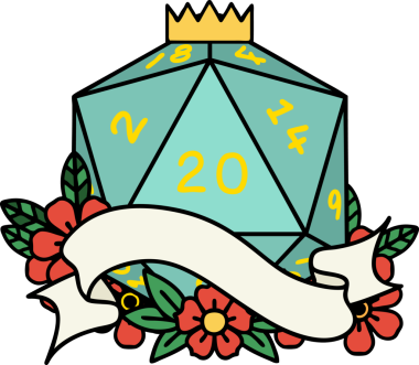 Retro Dövme Biçimi Doğal 20 D20 zar bir insan tarafından çizildi