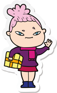 Bir insan tarafından çizilmiş bir karikatür kadının çıkartması.