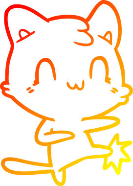 Bir çizgi filmin sıcak çizgi çizimi mutlu kedi tekmesi bir insan tarafından çizilmiş.