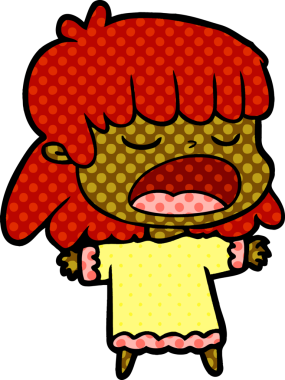 Çizgi filmdeki kadın bir insan tarafından yüksek sesle çizilmiş.