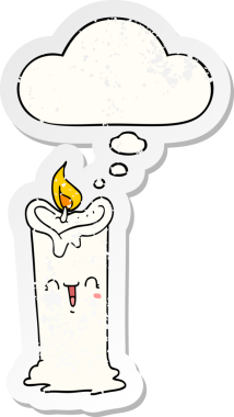 Düşünce baloncuklu çizgi film mutlu mum sıkıntılı bir çıkartma gibi bir insan tarafından çizilmiş