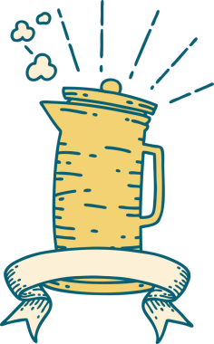 Bir insan tarafından çizilmiş dövme stili kahve sürahisi.