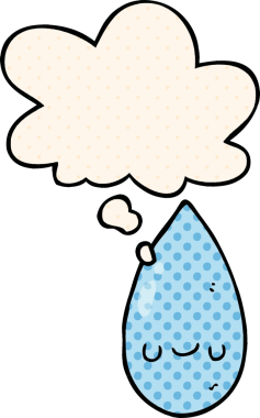 Çizgi roman tarzında bir insan tarafından çizilmiş düşünce baloncuklu tatlı yağmur damlası.