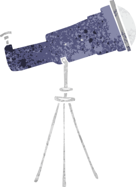 Bir insan tarafından çizilmiş büyük bir teleskobun retro karalaması.