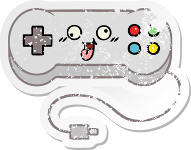 Bir insan tarafından çizilmiş sevimli bir çizgi film oyun denetleyicisinin sıkıntılı çıkartması