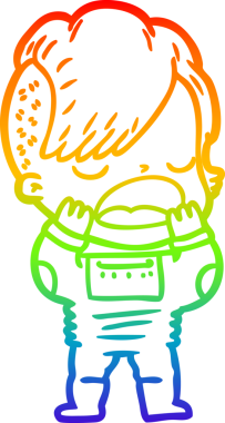 Gökkuşağı gradyan çizgi çizimi. Bir insan tarafından çizilmiş havalı bir hippi kız.