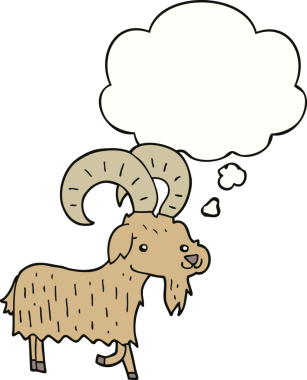 Bir insan tarafından çizilmiş düşünce balonlu bir keçi.