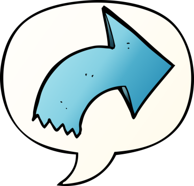 bir insan tarafından çizilmiş düzgün eğimli konuşma baloncuğu ile ok gösteren çizgi film