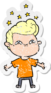 Bir insan tarafından çizilmiş mutlu çizgi film çocuğunun sıkıntılı çıkartması.