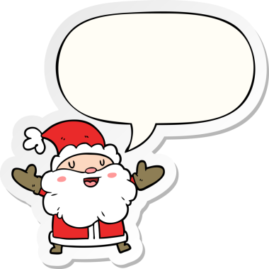 Bir insan tarafından çizilmiş konuşma balonu çıkartmalı Noel Baba çizgi filmi.