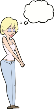 Bir insan tarafından çizilmiş düşünce balonlu çizgi film içerikli kadın.