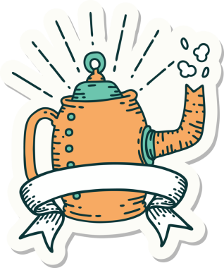 Bir insan tarafından çizilmiş dövme stili eski kahve demliği çıkartması.