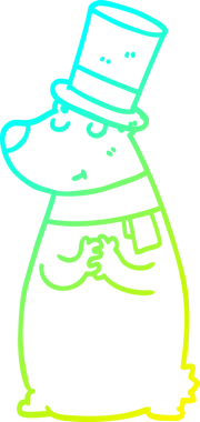 Bir insan tarafından çizilmiş silindir şapkalı çizgi film ayısının soğuk çizgi çizimi