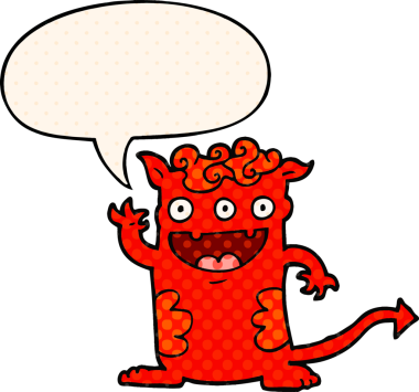 Bir insan tarafından çizilmiş çizgi roman tarzı konuşma balonu olan cadılar bayramı canavarı çizgi filmi.