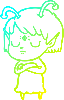 Bir insan tarafından çizilmiş bir uzaylı kız çizgi filmi.