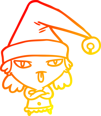 Bir insan tarafından çizilmiş Noel şapkası giyen bir kızın sıcak çizgi çizimi.