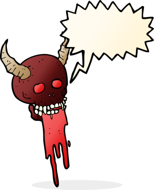 Bir insan tarafından çizilmiş konuşma baloncuğu olan ürkütücü cadılar bayramı kafatası çizgi filmi.