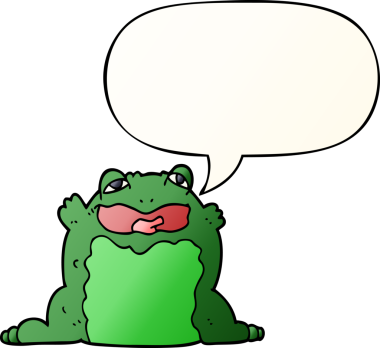 Bir insan tarafından çizilmiş, konuşma baloncuklu çizgi film karakurbağası.